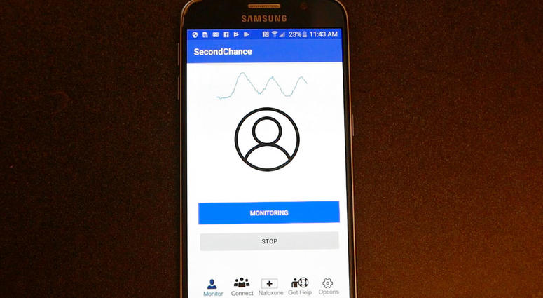 A demonstration of the smartphone "Second Chance" app, which uses sound waves to measure breathing. In first-step testing reported Jan. 9, 2019, the device detected early breathing problems in some people who’d just injected illegal drugs. A demonstration of the smartphone "Second Chance" app, which uses sound waves to measure breathing. In first-step testing reported Jan. 9, 2019, the device detected early breathing problems in some people who’d just injected illegal drugs.