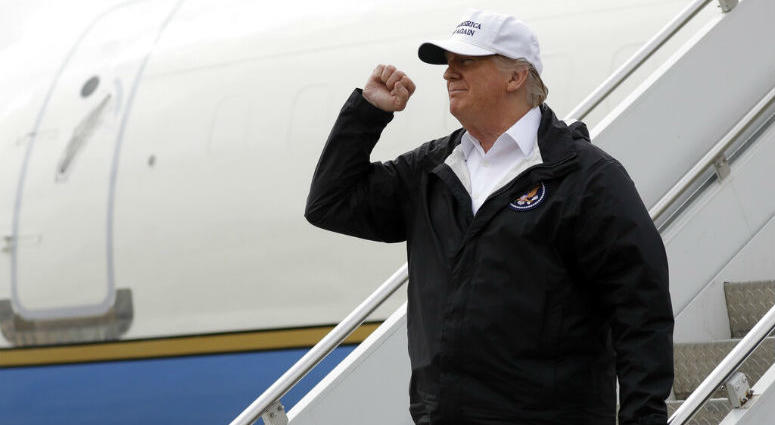 President Donald Trump gestures after arriving at McAllen International Airport for a visit to the southern border, Thursday, Jan. 10, 2019, in McAllen, Texas. President Donald Trump gestures after arriving at McAllen International Airport for a visit to the southern border, Thursday, Jan. 10, 2019, in McAllen, Texas.