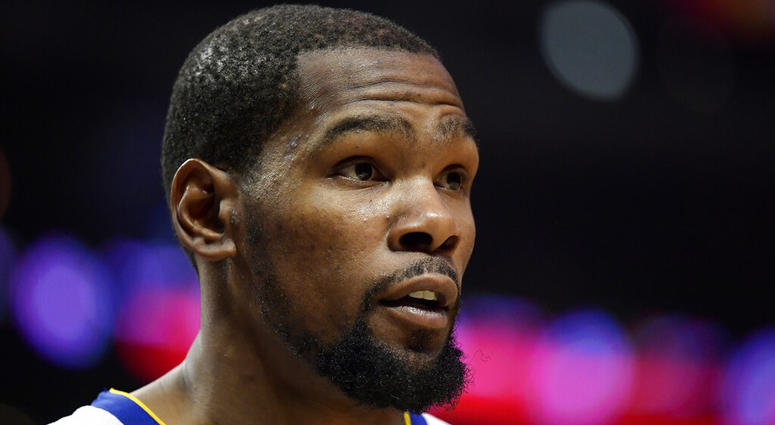 Golden State Warriors forward Kevin Durant waits during the second half of the team's NBA basketball game against the Los Angeles Clippers on Friday, Jan. 18, 2019, in Los Angeles. Kevin Durant