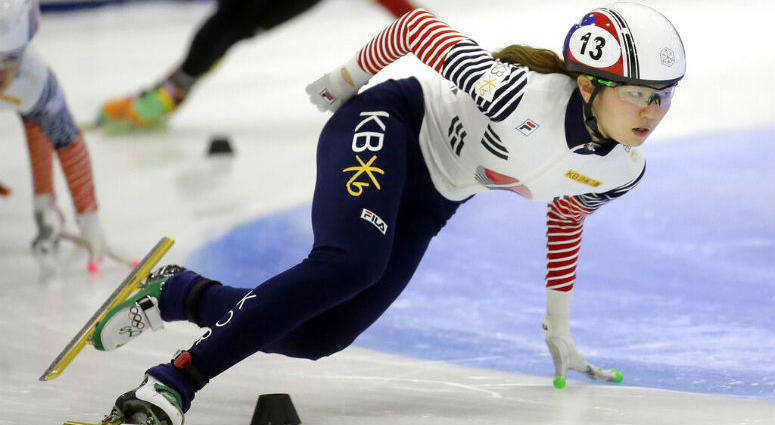 FILE - In this Nov. 13, 2016, file photo, first place finisher Shim Suk-hee, from South Korea, races during the women's 1,500-meter finals at a World Cup short track speedskating event at the Utah Olympic Oval in Kearns, Utah. FILE - In this Nov. 13, 2016, file photo, first place finisher Shim Suk-hee, from South Korea, races during the women's 1,500-meter finals at a World Cup short track speedskating event at the Utah Olympic Oval in Kearns, Utah.