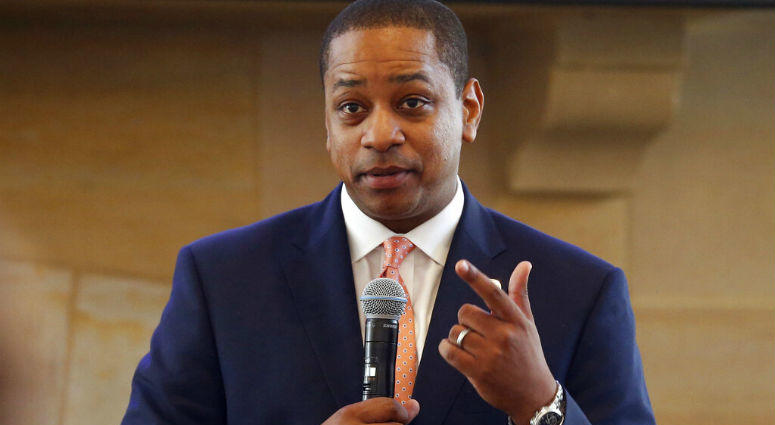 FILE- In this Sept. 25, 2018, file photo, Virginia Lt. Gov. Justin Fairfax gestures during remarks before a meeting of the Campaign to reduce evictions at a church meeting room in Richmond, Va. FILE- In this Sept. 25, 2018, file photo, Virginia Lt. Gov. Justin Fairfax gestures during remarks before a meeting of the Campaign to reduce evictions at a church meeting room in Richmond, Va.