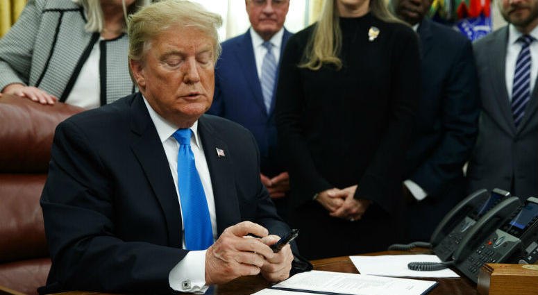 President Donald Trump pauses during a signing event for "Space Policy Directive 4" in the Oval Office of the White House, Tuesday, Feb. 19, 2019, in Washington. President Donald Trump pauses during a signing event for "Space Policy Directive 4" in the Oval Office of the White House, Tuesday, Feb. 19, 2019, in Washington.