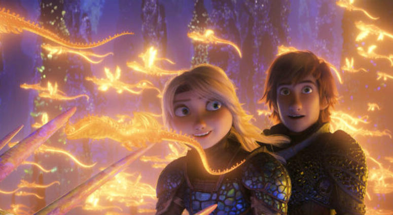 This image released by Universal Pictures shows characters Astrid, voiced by America Ferrera, left, and Hiccup, voiced by Jay Baruchel, in a scene from DreamWorks Animation's "How to Train Your Dragon: The Hidden World." This image released by Universal Pictures shows characters Astrid, voiced by America Ferrera, left, and Hiccup, voiced by Jay Baruchel, in a scene from DreamWorks Animation's "How to Train Your Dragon: The Hidden World."