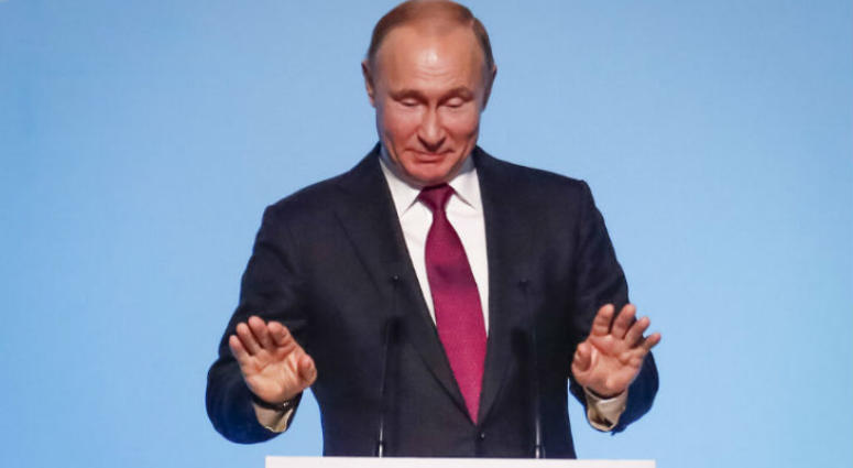 Russian President Vladimir Putin gestures while speaking during the opening ceremony for the 29th Winter Universiade games at the Platinum Arena in Krasnoyarsk, Russia, Saturday, March 2, 2019. Russian President Vladimir Putin gestures while speaking during the opening ceremony for the 29th Winter Universiade games at the Platinum Arena in Krasnoyarsk, Russia, Saturday, March 2, 2019.