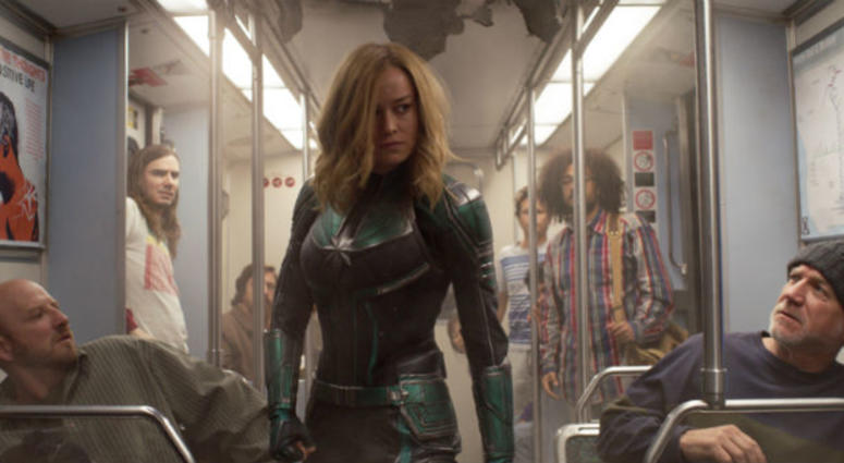This image released by Disney-Marvel Studios shows Brie Larson in a scene from "Captain Marvel." This image released by Disney-Marvel Studios shows Brie Larson in a scene from "Captain Marvel."