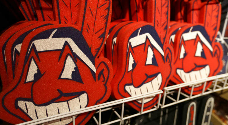 In this Jan. 29, 2018 file photo, foam images of the MLB baseball Cleveland Indians' mascot Chief Wahoo are displayed for sale at the Indians' team shop in Cleveland. Foam images of the MLB baseball Cleveland Indians' mascot Chief Wahoo are displayed for sale at the Indians' team shop in Cleveland.