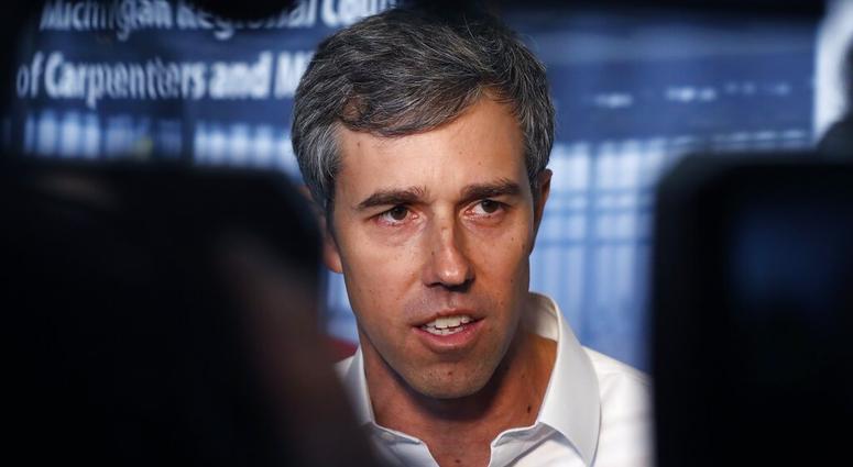 Former Texas congressman and Democratic presidential candidate Beto O'Rourke is interviewed after a campaign stop at the Michigan Regional Council of Carpenters, Monday, March 18, 2019 in Ferndale, Mich. Beto O'Rourke