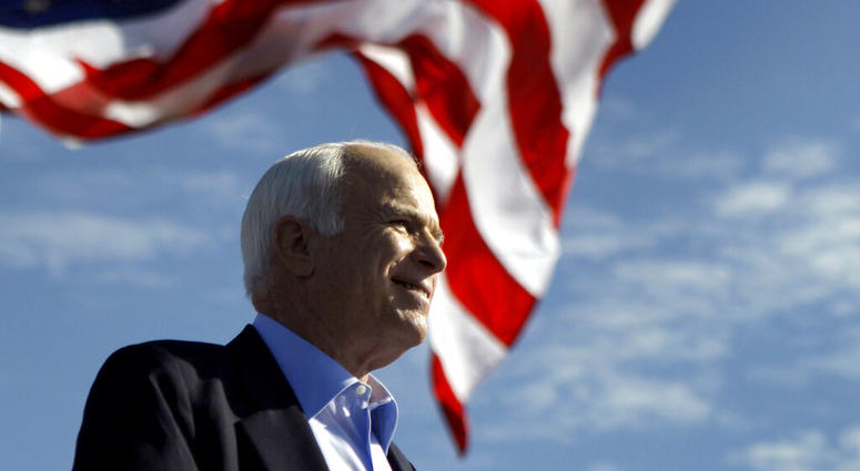 In this Nov. 3, 208 file photo, Republican presidential candidate Sen. John McCain, R-Ariz. speaks at a rally outside Raymond James Stadium in Tampa, Fla. Sen. John McCain