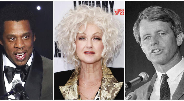 From left: Jay-Z at the Pre-Grammy Gala And Salute To Industry Icons on Jan. 27, 2018; Cyndi Lauper at the Library of Congress Gershwin Prize tribute concert on March 13, 2019; and Sen. Robert F. Kennedy speaking in Atlantic City, May 9, 1968. From left: Jay-Z, Cyndi Lauper, Sen. Robert F. Kennedy