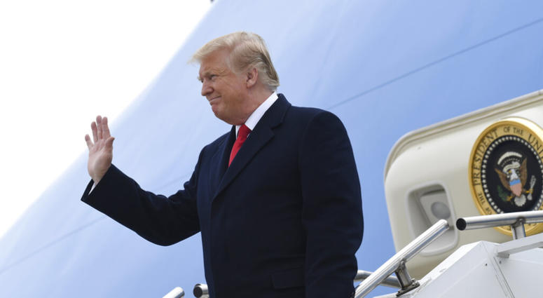 President Donald Trump walks towards the steps of Air Force One at Andrews Air Force Base in Md., Monday, April 15, 2019. President Donald Trump walks towards the steps of Air Force One at Andrews Air Force Base.