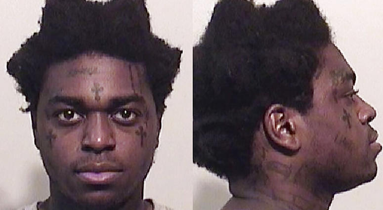 In these photos provided by the Niagara County Sheriff's Office shows Bill Kapri, also known as Kodak Black, who was arrested with three others at the Lewiston-Queenston International Bridge, Wednesday, April 17, 2019 in Niagara Falls, N.Y. Kodak Black