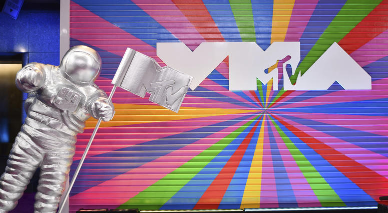 This Aug. 20, 2018 file photo shows a statue of the MTV Moon Man on the red carpet at the MTV Video Music Awards in New York. MTV Video Music Awards