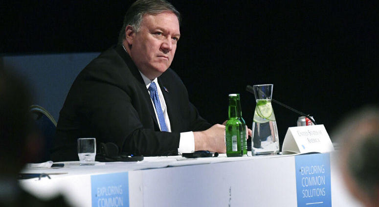 US Secretary of State Mike Pompeo takes part in the 11th Ministerial Meeting of the Arctic Council in Rovaniemi, Finland, Tuesday May 7, 2019. US Secretary of State Mike Pompeo takes part in the 11th Ministerial Meeting of the Arctic Council in Rovaniemi, Finland.