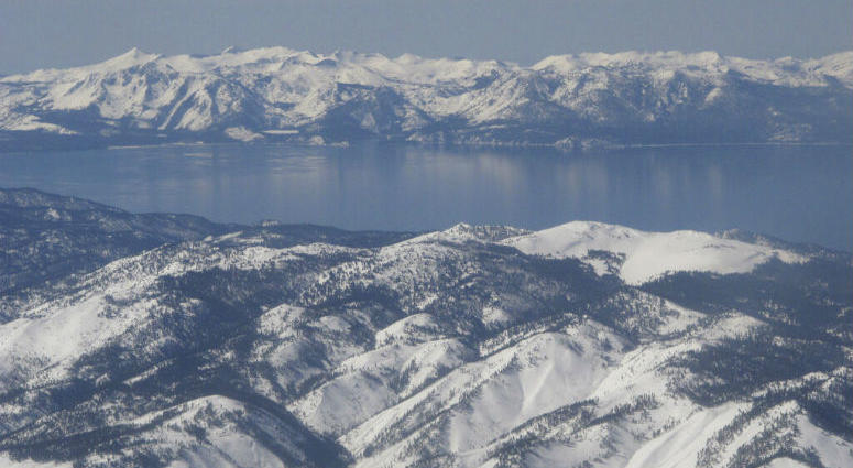 Scientists say water clarity has rebounded from an all-time low in 2017 at Lake Tahoe, pictured in this photo taken from an airplane departing from Reno, Nev. on March 2, 2017. Scientists say water clarity has rebounded from an all-time low in 2017 at Lake Tahoe, pictured in this photo taken from an airplane departing from Reno, Nev. on March 2, 2017.