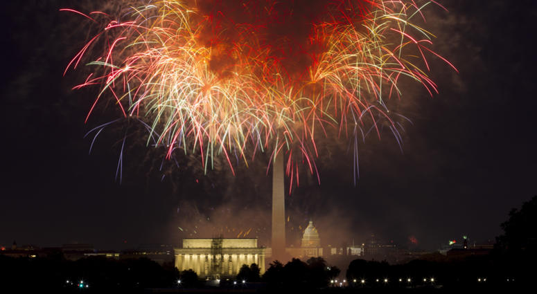 In this July 4, 2018, file photo, fireworks explode over Lincoln Memorial, Washington Monument and U.S. Capitol, along the National Mall in Washington, during the Fourth of July celebration. In this July 4, 2018, file photo, fireworks explode over Lincoln Memorial, Washington Monument and U.S. Capitol, along the National Mall in Washington, during the Fourth of July celebration.