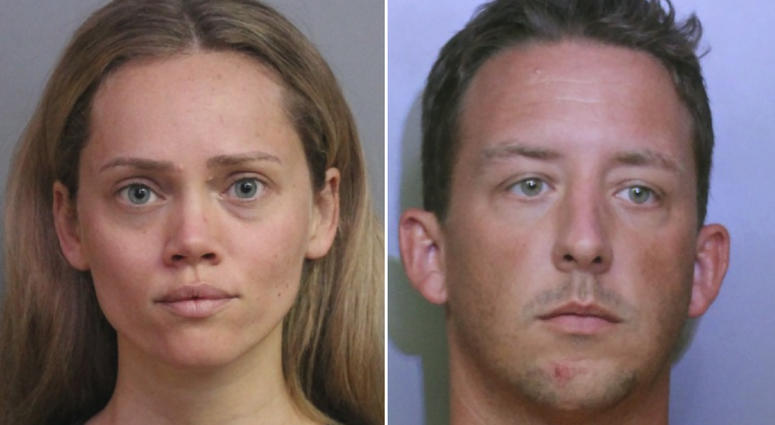 This combination of booking photos provided by the Polk County Sheriff's Office shows Courtney Irby on June 15, 2019, and her husband Joseph Irby on June 14. This combination of booking photos provided by the Polk County Sheriff's Office shows Courtney Irby on June 15, 2019, and her husband Joseph Irby on June 14.