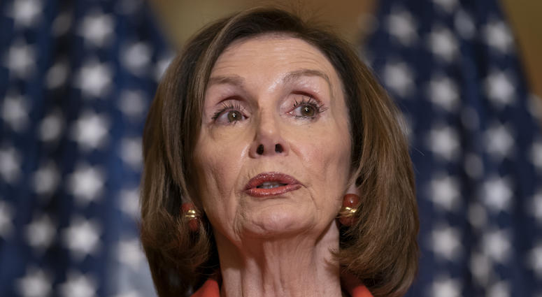 In this June 21, 2019, photo, House Speaker Nancy Pelosi of Calif., speaks with reporters at the Capitol in Washington. Nancy Pelosi