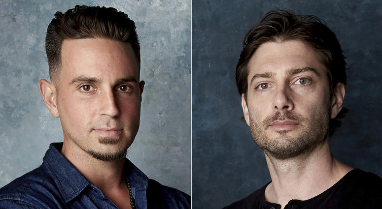 This combination photo shows Wade Robson, left, and James Safechuck who appear in the Michael Jackson documentary "Leaving Neverland" during the Sundance Film Festival in Park City, Utah. Wade Robson and James Safechuck