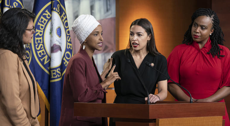 From left, Rep. Rashida Tlaib, D-Mich., Rep. Ilhan Omar, D-Minn., Rep. Alexandria Ocasio-Cortez, D-N.Y., and Rep. Ayanna Pressley, D-Mass., during a news conference at the Capitol in Washington, Monday, July 15, 2019. From left, Rep. Rashida Tlaib, D-Mich., Rep. Ilhan Omar, D-Minn., Rep. Alexandria Ocasio-Cortez, D-N.Y., and Rep. Ayanna Pressley, D-Mass., during a news conference at the Capitol in Washington, Monday, July 15, 2019.