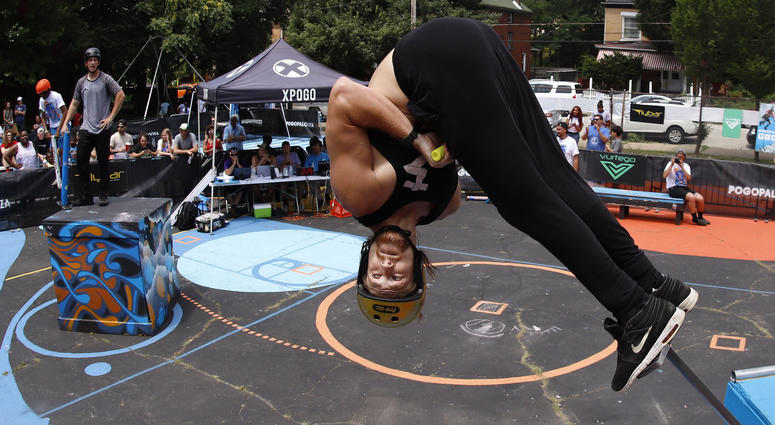 Harry White, of Orillia, Canada, performs in Pogopalooza, The World Championships of Pogo in Wilkinsburg, Pa., Saturday, July 20, 2019. Harry White, of Orillia, Canada, performs in Pogopalooza, The World Championships of Pogo in Wilkinsburg, Pa., Saturday, July 20, 2019.