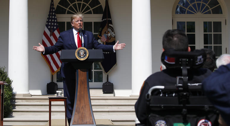 President Donald Trump speaks before signing H.R. 1327, an act ensuring that a victims' compensation fund related to the Sept. 11 attacks never runs out of money, in the Rose Garden of the White House, Monday, July 29, 2019, in Washington. President Donald Trump speaks before signing H.R. 1327, an act ensuring that a victims' compensation fund related to the Sept. 11 attacks never runs out of money, in the Rose Garden of the White House, Monday, July 29, 2019, in Washington.