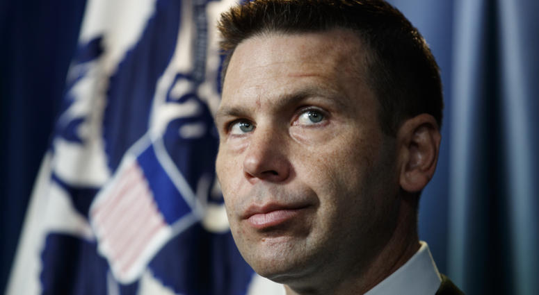 In this June 28, 2019 file photo, Department of Homeland Security (DHS) acting Secretary Kevin McAleenan pauses during a news conference in Washington. In this June 28, 2019 file photo, Department of Homeland Security (DHS) acting Secretary Kevin McAleenan pauses during a news conference in Washington.