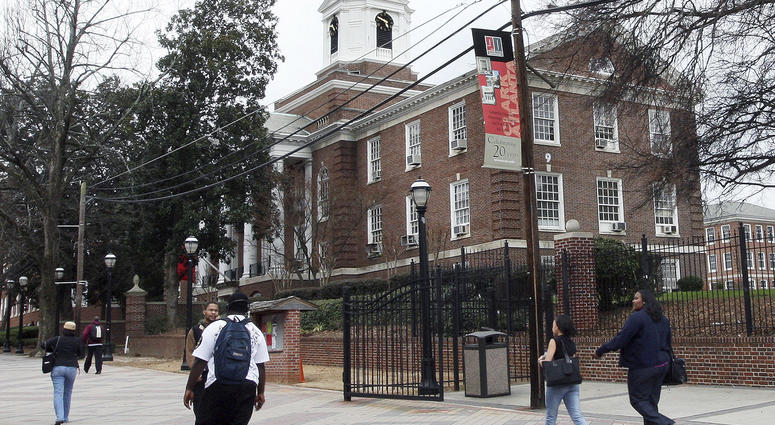 In this Feb. 12, 2009 file photo, people make their way on the Clark Atlanta University campus in Atlanta Ga. In this Feb. 12, 2009 file photo, people make their way on the Clark Atlanta University campus in Atlanta Ga.