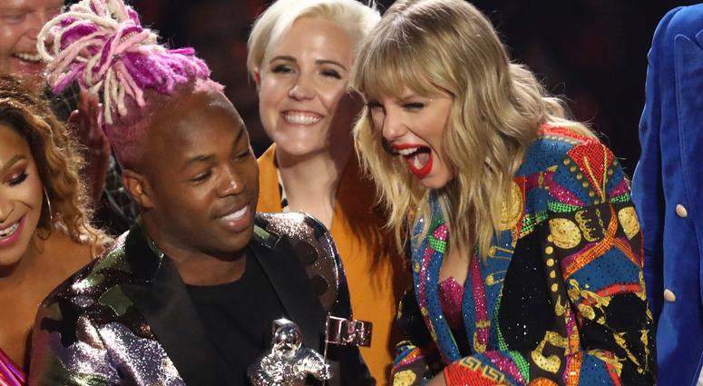 Taylor Swift, right, accepts the video for good award for "YouNeed to Calm Down" at the MTV Video Music Awards at the Prudential Center on Monday, Aug. 26, 2019, in Newark, N.J. Taylor Swift, right, accepts the video for good award for "YouNeed to Calm Down" at the MTV Video Music Awards at the Prudential Center on Monday, Aug. 26, 2019, in Newark, N.J.