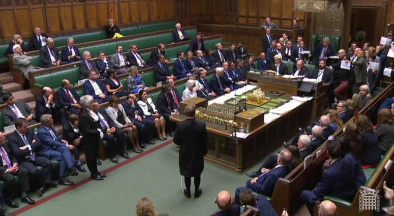 British lawmakers stage a protest in the House of Commons before prorogation of Parliament, in London, Tuesday Sept. 10, 2019. British lawmakers stage a protest in the House of Commons before prorogation of Parliament, in London, Tuesday Sept. 10, 2019.