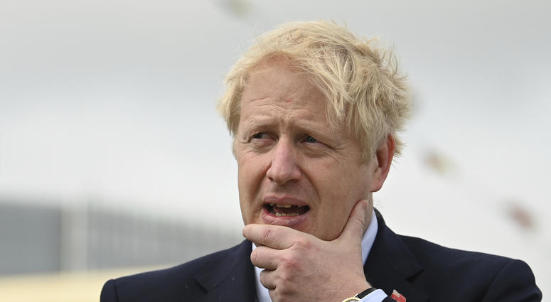 Britain's Prime Minister Boris Johnson visits the NLV Pharos, a lighthouse tender moored on the river Thames, to mark London International Shipping Week in London, Thursday, Sept. 12, 2019. Britain's Prime Minister Boris Johnson visits the NLV Pharos, a lighthouse tender moored on the river Thames, to mark London International Shipping Week in London, Thursday, Sept. 12, 2019.