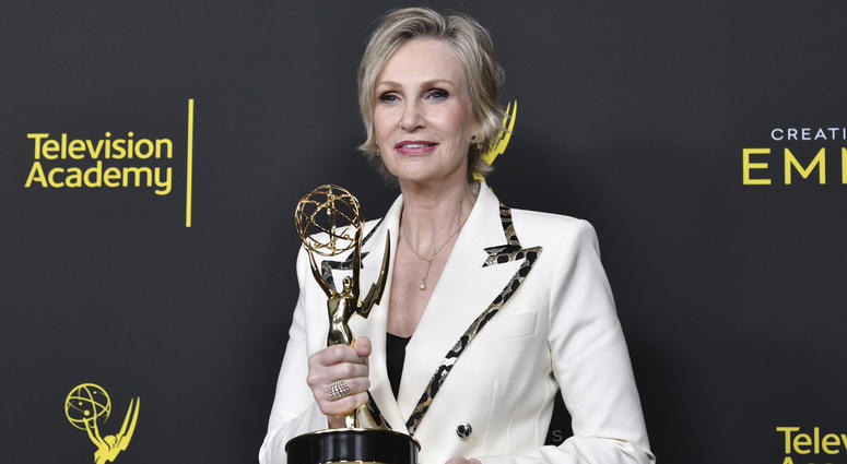 Jane Lynch poses in the press room with the award for outstanding guest actress in a comedy series for "The Marvelous Mrs. Maisel" on night two of the Creative Arts Emmy Awards on Sunday, Sept. 15, 2019, at the Microsoft Theater in Los Angeles. Jane Lynch poses in the press room with the award for outstanding guest actress in a comedy series for "The Marvelous Mrs. Maisel" on night two of the Creative Arts Emmy Awards on Sunday, Sept. 15, 2019, at the Microsoft Theater in Los Angeles.