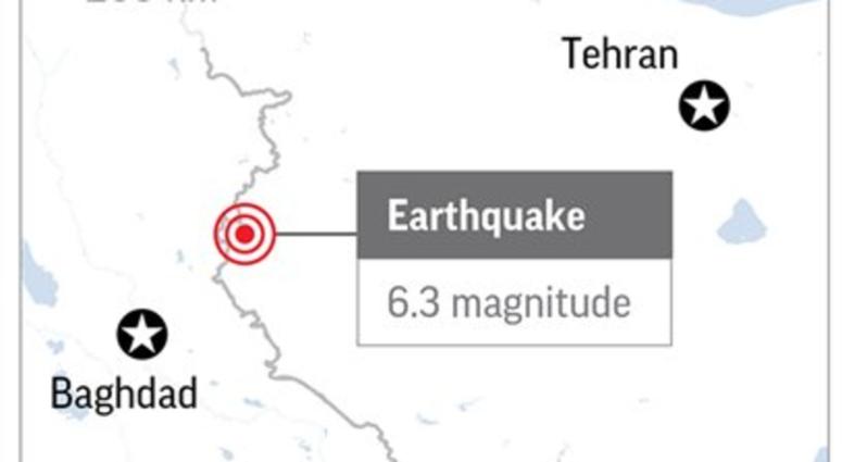 The U.S. Geological Survey says a magnitude 6.3 earthquake has struck western Iran near its border with Iraq. The U.S. Geological Survey says a magnitude 6.3 earthquake has struck western Iran near its border with Iraq.