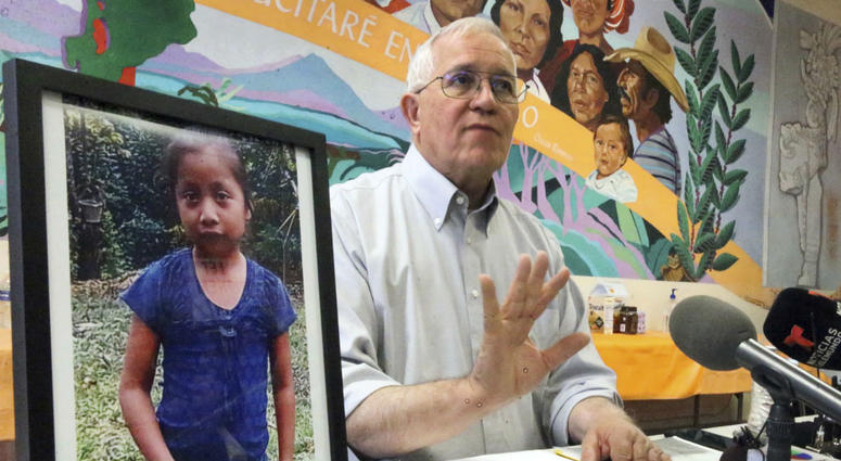 Annunciation House director Ruben Garcia answers questions from the media after reading a statement from the family of Jakelin Caal Maquin, pictured at left, during a press briefing at Casa Vides, Saturday, Dec. 15, 2018, in downtown El Paso, Texas. Annunciation House director Ruben Garcia answers questions from the media after reading a statement from the family of Jakelin Caal Maquin, pictured at left, during a press briefing at Casa Vides, Saturday, Dec. 15, 2018, in downtown El Paso, Texas.