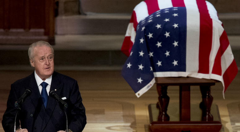 Former Canadian Prime Minister Brian Mulroney speaks during the State Funeral for former President George H.W. Bush at the National Cathedral, Wednesday, Dec. 5, 2018, in Washington. Former Canadian Prime Minister Brian Mulroney speaks during the State Funeral for former President George H.W. Bush at the National Cathedral, Wednesday, Dec. 5, 2018, in Washington.