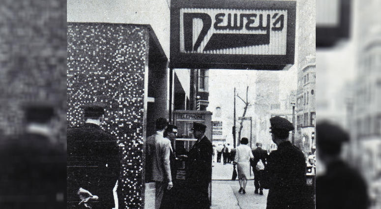 Dewey's at 17th and Chancellor in Philadelphia was the site of a successful sit-in staged by gays, lesbians and gender non-conforming individuals in 1965. Dewey's at 17th and Chancellor in Philadelphia, c. 1965