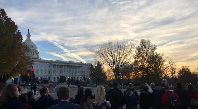 Crowds at foot of Capitol await the arrival of the 41st President. Crowds at foot of Capitol await the arrival of the 41st President.