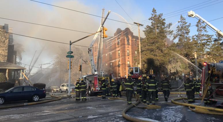 A five-alarm fire broke out early Monday morning at Overbrook Gardens apartment complex, located at 63rd and Jefferson streets. A five-alarm fire broke out early Monday morning at Overbrook Gardens apartment complex, located at 63rd and Jefferson streets.