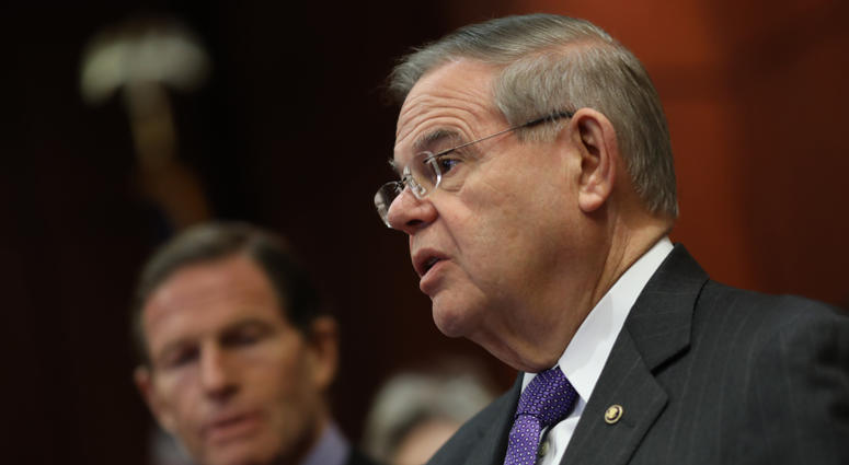 Sen. Robert Menendez speaks during a press conference as the one year anniversary approaches of the school shooting at Marjory Stoneman Douglas, Feb. 12, 2019 in Washington, D.C. Sen. Robert Menendez