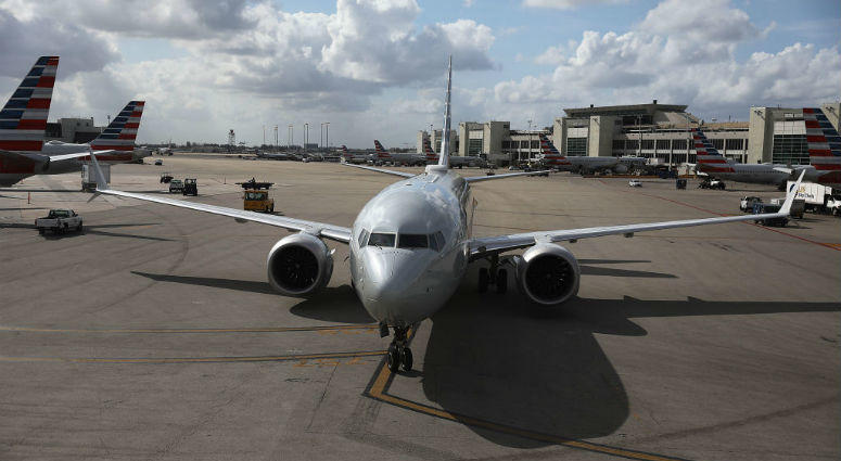 MIAMI, FLORIDA - MARCH 13: An American Airlines Boeing 737 Max 8 is seen as it pulls into its gate after arriving at the Miami International Airport from LaGuardia Airport on March 13, 2019 in Miami, Florida. MIAMI, FLORIDA - MARCH 13: An American Airlines Boeing 737 Max 8 is seen as it pulls into its gate after arriving at the Miami International Airport from LaGuardia Airport on March 13, 2019 in Miami, Florida.