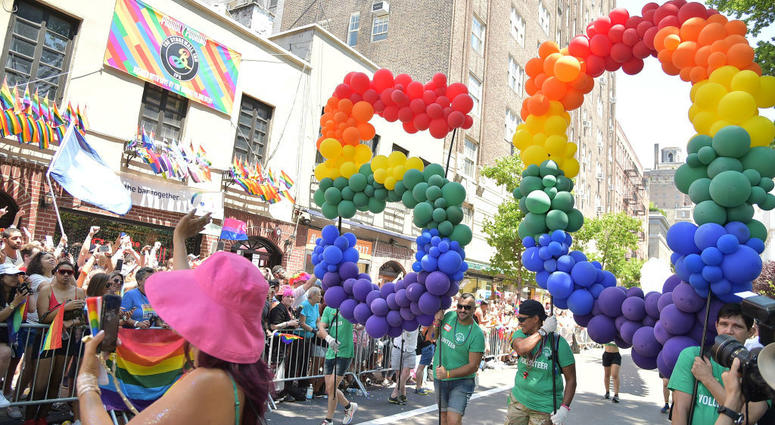 Part of the NYC Pride March moves past the Stonewall Inn in New York's Greenwich Village. Part of the NYC Pride March moves past the Stonewall Inn in New York's Greenwich Village.