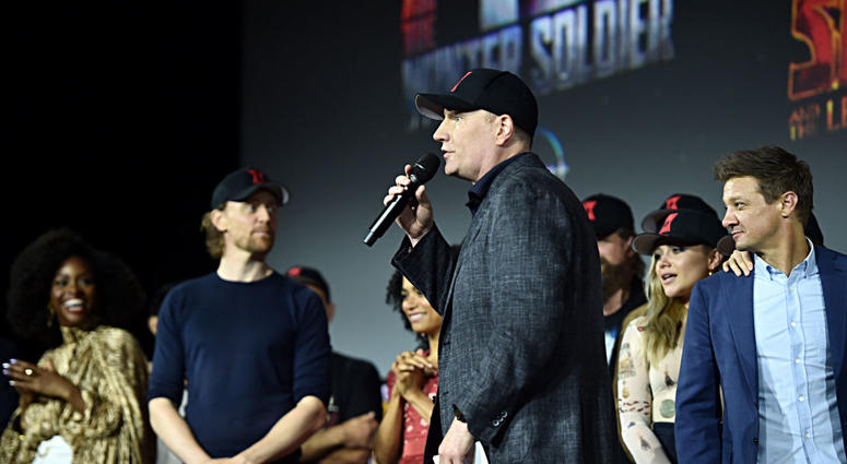 President of Marvel Studios Kevin Feige at the San Diego Comic-Con International 2019 Marvel Studios Panel in Hall H on July 20, 2019 in San Diego, California. President of Marvel Studios Kevin Feige at the San Diego Comic-Con International 2019 Marvel Studios Panel in Hall H on July 20, 2019 in San Diego, California.