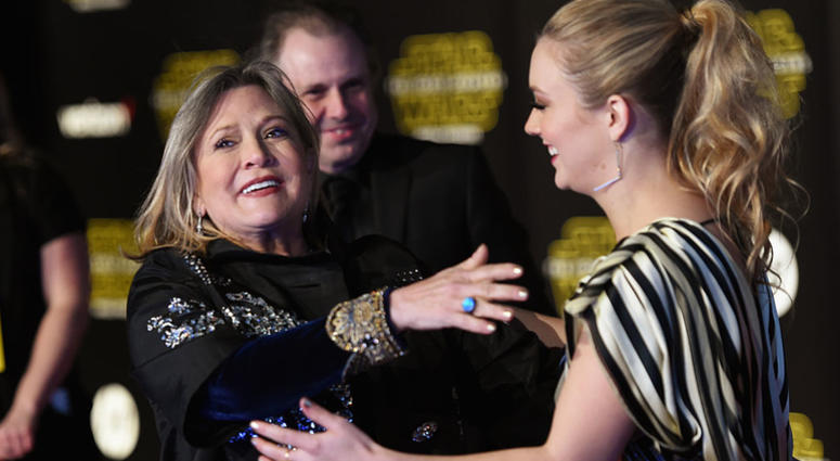 Actresses Carrie Fisher (left) and Billie Lourd attend the Premiere of Walt Disney Pictures and Lucasfilm's "Star Wars: The Force Awakens" on Dec. 14, 2015 in Hollywood, California. Carrie Fisher and Billie Lourd