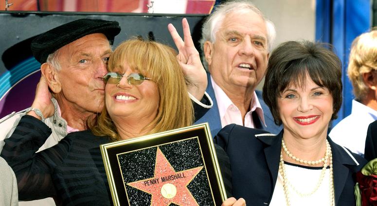 From left: Actors Jack Klugman, Penny Marshall and Cindy Williams attend the ceremony honoring each actress with a star on the Hollywood Walk of Fame on Aug. 12, 2004 in Hollywood, California. Jack Klugman, Penny Marshall and Cindy Williams