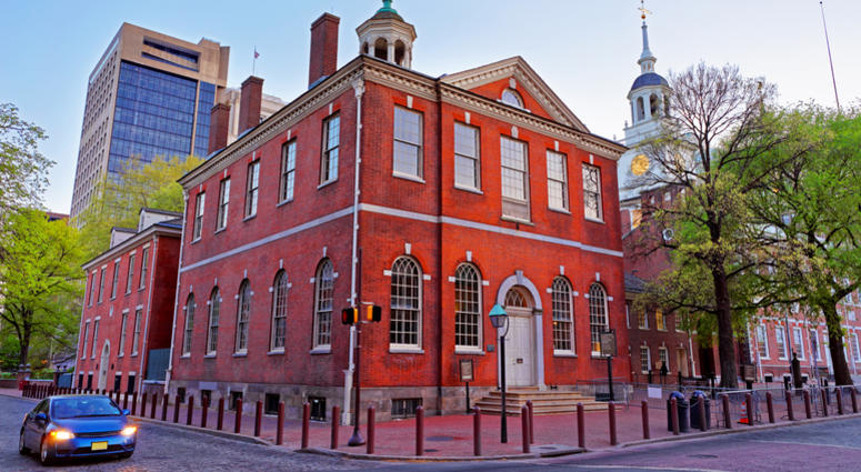Old City Hall and Independence Hall in Philadelphia, Pennsylvania. Independence Hall