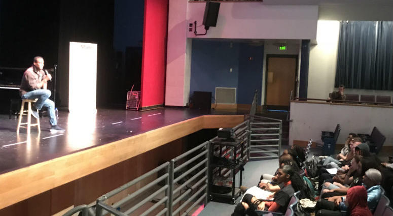 A professional actor from Philadelphia returned to his high-school alma-mater to talk to kids about fame versus fortune among other things. A professional actor from Philadelphia returned to his high-school alma-mater to talk to kids about fame versus fortune among other things.