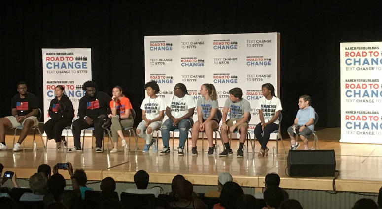 During the March For Our Lives Road to Change town hall tour, students from Marjory Stoneman Douglas High School spoke of their experiences during the shooting and why they are advocating for gun reform. During the March For Our Lives Road to Change town hall tour, students from Marjory Stoneman Douglas High School spoke of their experiences during the shooting and why they are advocating for gun reform.