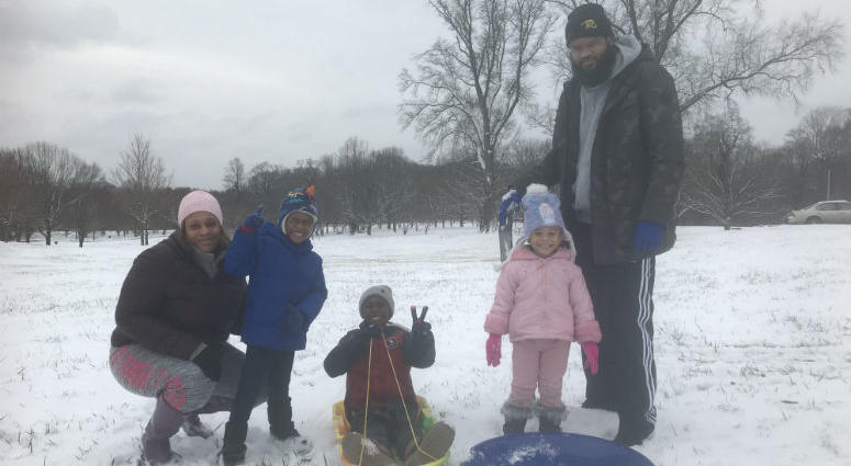 The Fassett family is ready for some fun in the snow at the Belmont Plateau. The Fassett family is ready for some fun in the snow at the Belmont Plateau.