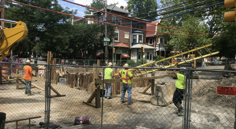 A massive sinkhole that popped up in West Philadelphia a little more than a week ago has grown into a major problem and is causing traffic trouble for folks in the neighborhood. A massive sinkhole that popped up in West Philadelphia a little more than a week ago has grown into a major problem and is causing traffic trouble for folks in the neighborhood.