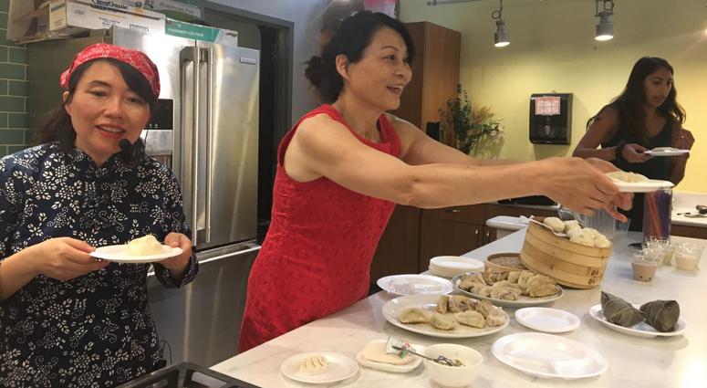Entrepreneurs from Tai Chi Kitchen present their products to a panel on June 12, 2019, to compete for a spot to set up shop in Reading Terminal Market. Fresh Food Fight