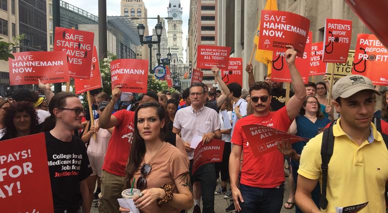 Thousands of people protested in front of Hahnemann University Hospital on Thursday afternoon to try and save the institution from what they believe is a real-estate deal. Thousands of people protested in front of Hahnemann University Hospital on Thursday afternoon to try and save the institution from what they believe is a real-estate deal.